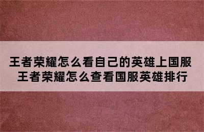 王者荣耀怎么看自己的英雄上国服 王者荣耀怎么查看国服英雄排行